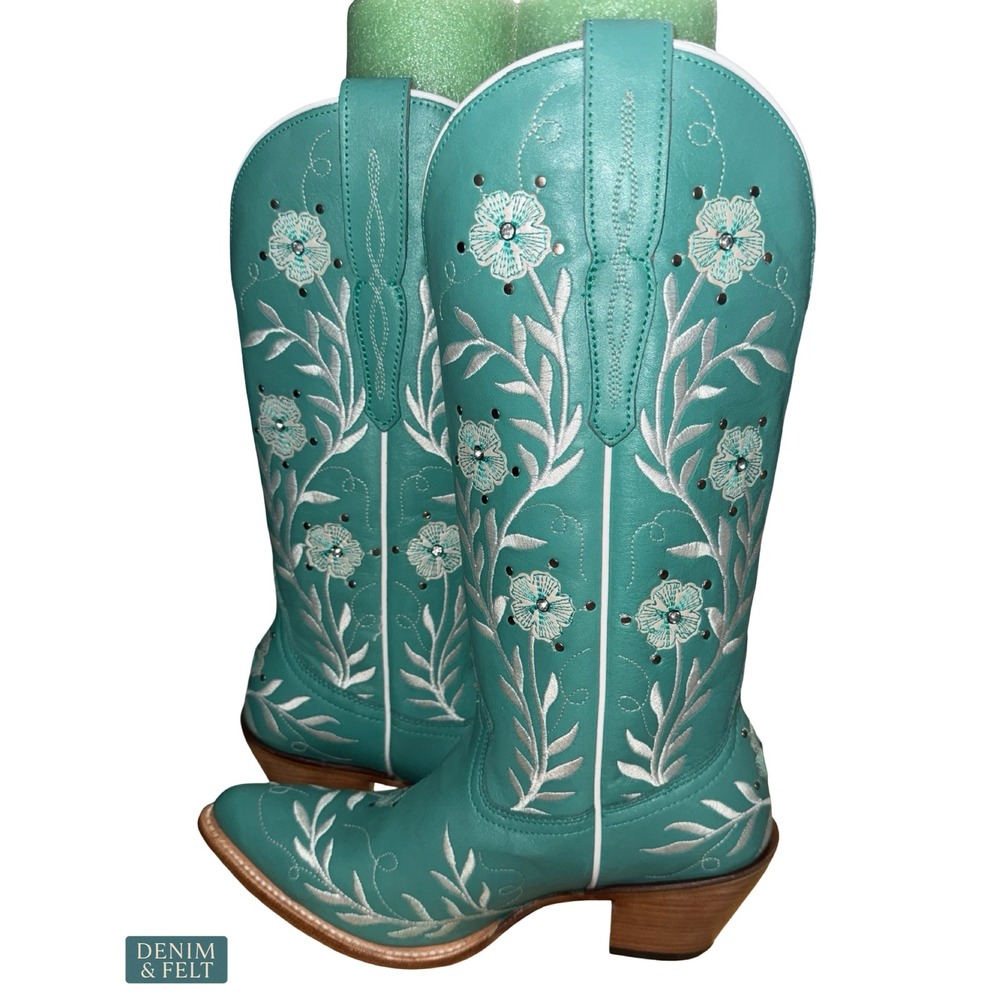 Ariat Romance Floral Embroidered Boho Turquoise Tall Western Boots Women's 9 - Picture 12 of 15